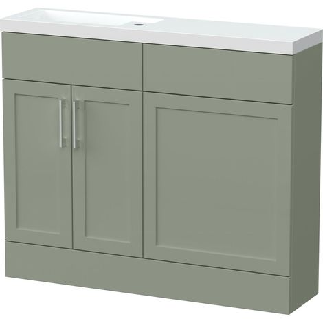 Pirehill Traditional Floor Standing Compact 2 Door Vanity Basin WC Combination Unit with Polymarble Basin, 1000mm, Fern Green