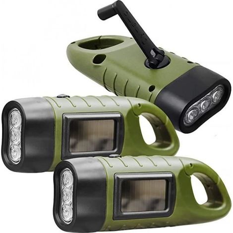 Lampe de Poche - Torche Solaire à Manivelle - 3 LED - IPX4 - 10000 Mcd - 86 G (1/4)