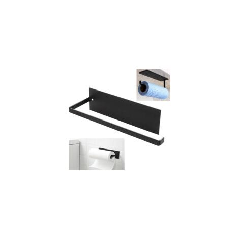 Rnemitery – Selbstklebender Toilettenpapierhalter aus schwarzem Kohlenstoffstahl – Länge 25 cm – Bohrfreie Montage für Küche und Bad – Crezuo