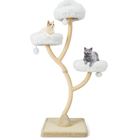 Goplus – Arbre à chat 178cm 3 niveaux – Griffoirs en sisal naturel – 3 perchoirs avec coussins amovibles – Structure métallique incurvée (1/5)