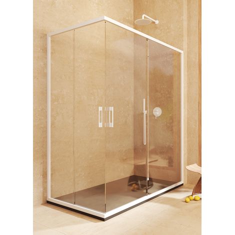 Mampara rectangular 2 correderas + 2 fijos, con perfil inferior, REVERSIBLE, Vidrio de seguridad 6mm antical -72,5-75 x 137,5-140 cm- H= 195cm, Blanco (1/5)