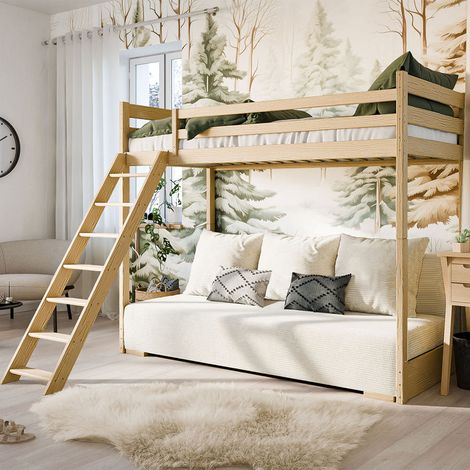 Letto a soppalco 90x200 compreso di base e divano Orlane Legno e bianco sporco (1/5)