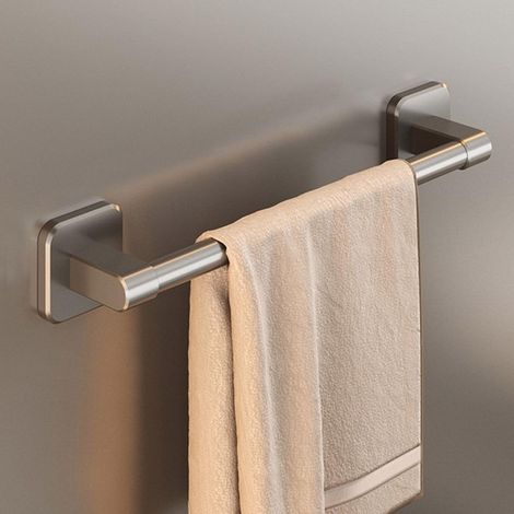 Wall-mounted towel rail, 70 cm, grey aluminum, adhesive, no drilling required, bathroom (1/5)