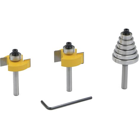 Juego de 3 fresas para ranurar con vástago de 6 mm y 6 rodamientos intercambiables para trabajos de carpintería. (1/5)