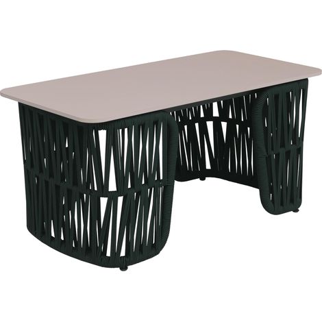 Table basse HWC-P90, table de jardin, table de balcon, extérieur, tressage en corde, pierre frittée (1/5)