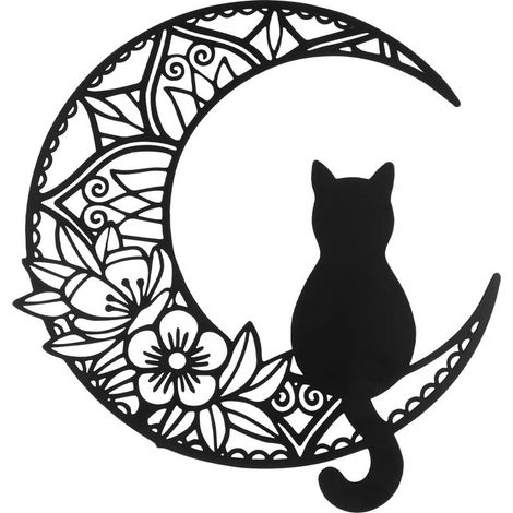Décoration murale en métal avec chat noir et lune 30 cm Décoration murale en métal Phase de lune Silhouette de chat Décoration murale à suspendre pour chambre à coucher, cuisine (1/5)