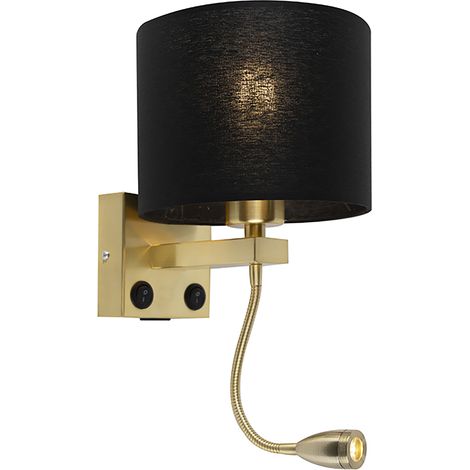 Smart Wall Lamp Gold with USB and Black Shade Incl. Wifi A60 - Brescia (1/5)
