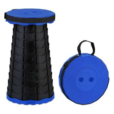 QORVA-1 tabouret télescopique noir et bleu (252540cm), réglable, avec bretelles et assise rétractable (1/5)
