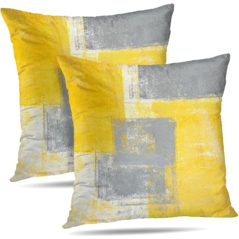 Deux housses de coussin décoratives jaunes de style peinture à l'huile, convenant aux chambres, canapés et salons, mesurant 45x45 cm. (1/5)