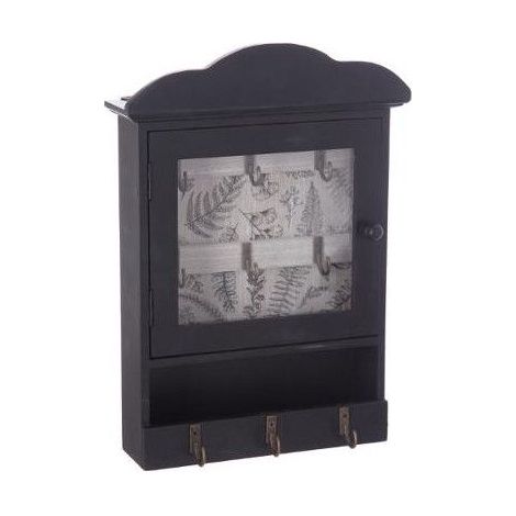 Boite à clefs avec imprimé - L 20 cm x L 7,5 cm x H 28,5 cm - Noir avec fond bois - Livraison gratuite (1/2)
