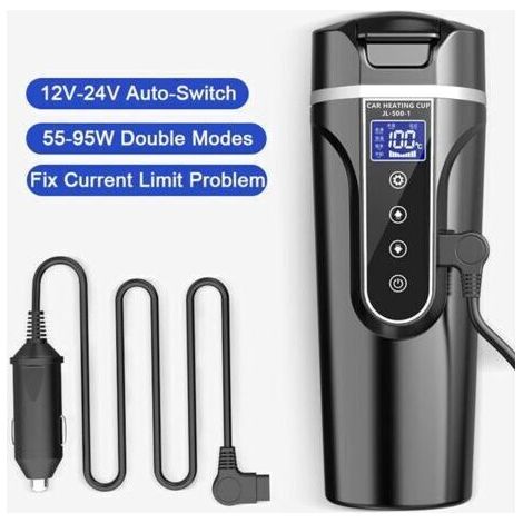 Bouilloire électrique de voiture 500 ml – 12V/24V – Acier inoxydable 304 – Température réglable 40-90°C – Écran LCD – Conception étanche (1/4)