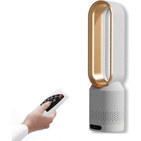 Ventilador evaporativo silencioso sin aspas para dormitorio, con temporizador, oscilación de 90°, mando a distancia, 8 velocidades, color dorado - KZQ (1/4)