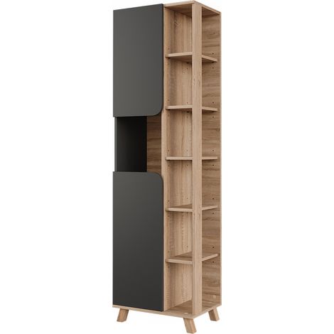 Vicco – Armoire haute de salle de bain 50x175cm – 2 portes – Panneau de particules 16mm – Design étroit pour espaces réduits