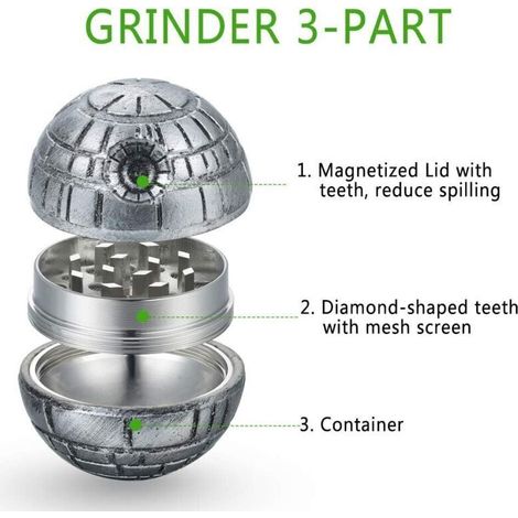 Star Wars Grinder Moulin à épices, Spespo Herb Moulin Broyeur Avec Pollen Catcher 2", Fabriqué en Alliage de zinc durable, pour Herbes, Pollen, Fleurs, Emballage coffret cadeau noir (1/3)