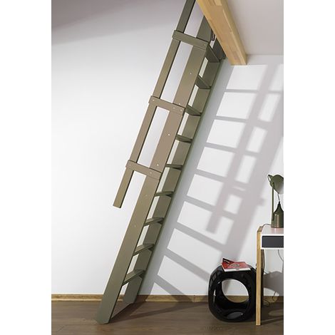 Matisère – Escalier de meunier rabattable 55cm de large – Hauteur à franchir 3m – Bois de sapin gris/beige – Main courante sécurisée