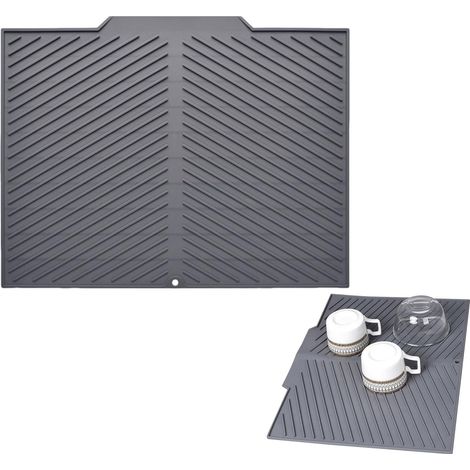 Tapis de vaisselle en silicone – pour évier de cuisine, tapis multifonctionnel pour évier profond (gris 50,5 x 42,5 cm)
