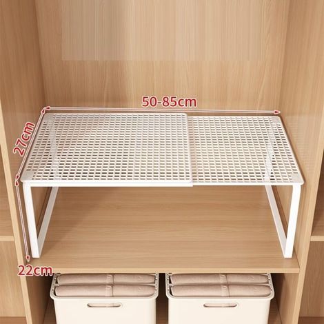 Étagère de rangement extensible pour armoire, unité de rangement à plusieurs niveaux avec étagères, range-chaussures, sans perçage pour un gain de place, blanche, grande taille. (1/4)
