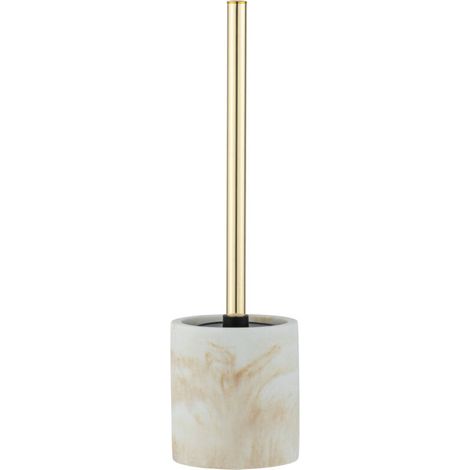 Brosse WC en polyrésine effet marbre blanc et or – Tête en silicone remplaçable – Dimensions 9,5 x 37,5 cm – Accessoire salle de bain