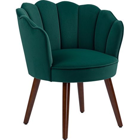 Fauteuil Coquillage Fauteuil de Salon Chambre avec Dossier et Coussin Aspect Velours Pieds en Bois hévéa, Vert (1/5)