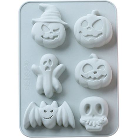 Molde de silicona para pasteles de Halloween, 6 moldes con forma de fantasma, calabaza y murciélago.