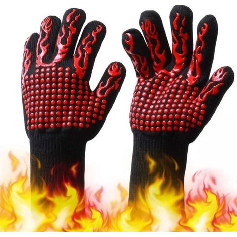 2 gants résistants à la chaleur - Gants de barbecue - Gants de cuisine - Maniques - Gants de protection - Accessoires pour four - Silicone - Rouge (1/5)