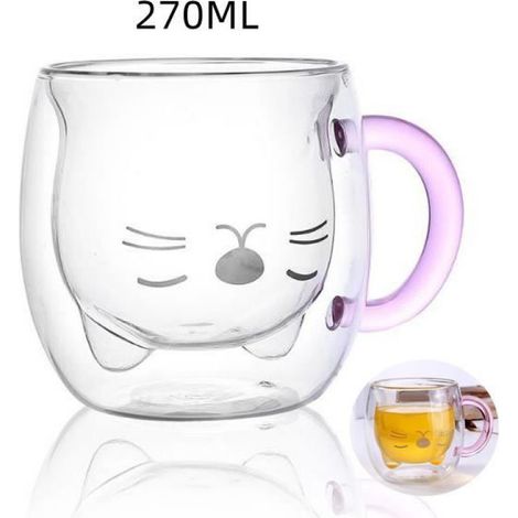 Tasse à café - Chat - Verre borosilicate - Double paroi - 270ML - Transparent (1/3)