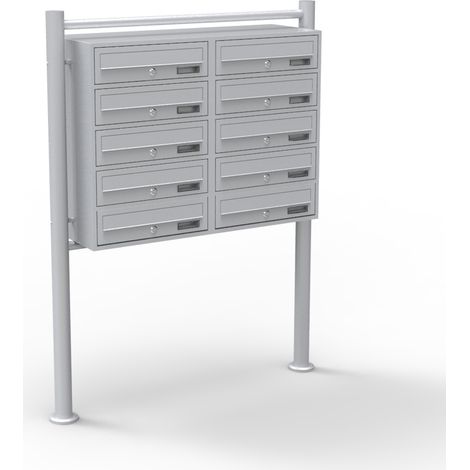 Wiltec Cassetta postale condominiale autoportante 10 posti, grigio, 2 moduli con supporto a terra