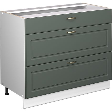 Küchenunterschrank Fame-Line, Grün-Gold Landhaus/Weiß, 100 cm ohne Arbeitsplatte, Vicco (1/5)
