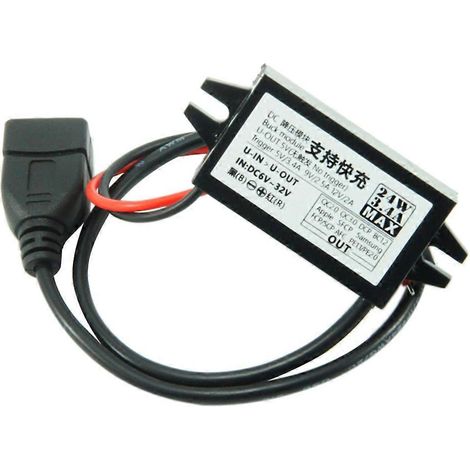 Adaptateur secteur USB compatible avec les caméras embarquées de voiture (alimentation 6-32 V CC vers 5-12 V CC). (1/5)