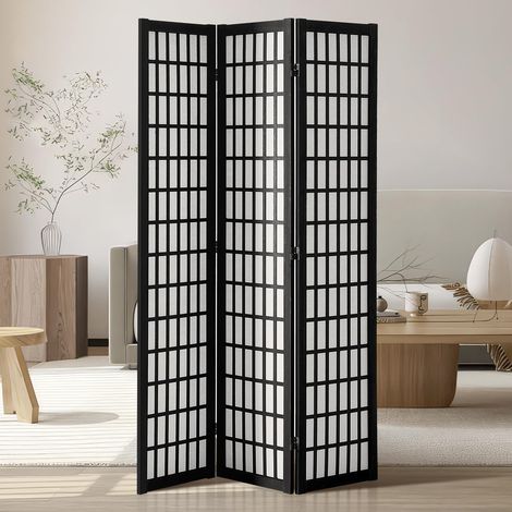 Cloison de Séparation Japonaise à 3 Panneaux, Séparateur de Pièce Pliable en Bois, Paravent de Confidentialité, pour Séparation de Pièce, Maison, Bureau, Restaurant et Chambre à Coucher, Noir (1/5)