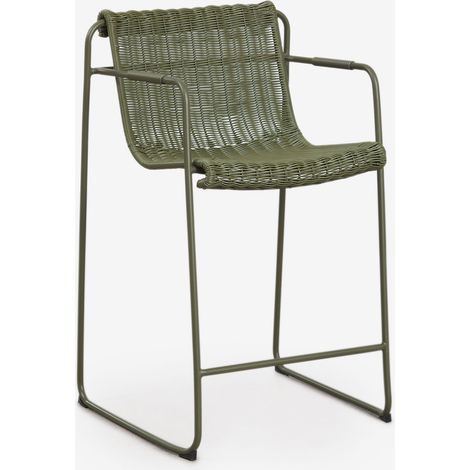 SKLUM Hoher stapelbarer Gartenhocker mit Armlehnen aus synthetischem Rattan und Stahl Revia Tiefes Grün Olive ↑65 cm