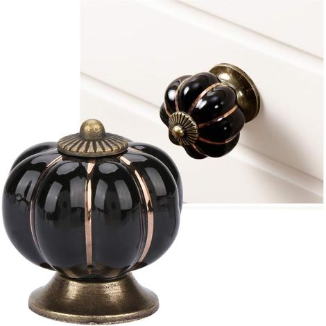 Sollbry Juego de 10 pomos de cerámica para puerta con diseño de calabaza vintage, color negro (1/5)