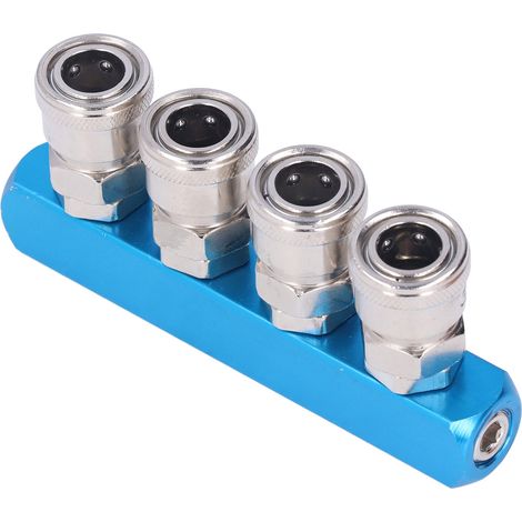 Distributeur d'air G1/4, répartiteur pneumatique droit avec connecteur SML-4, bloc de distribution pour tuyau d'air, manifold 4 voies. (1/5)