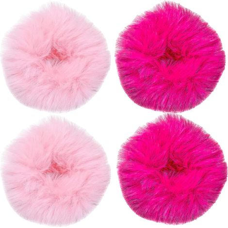 Set de 4 pièces Chouchous en Fausse Fourrure,Anneaux pour Cheveux en Peluche,Bandeau Pompon Peluche,Accessoires pour Cheveux en Peluches,Convient aux Femmes,aux Filles (1/5)