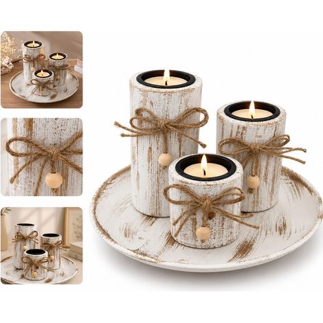 1 Piece Chandelier en Bois Sculpte Vintage 3 Bougies 22 x 22 x 8 cm 0,42 kg pour Mariage Fete Centre de Table Decoration (1/5)