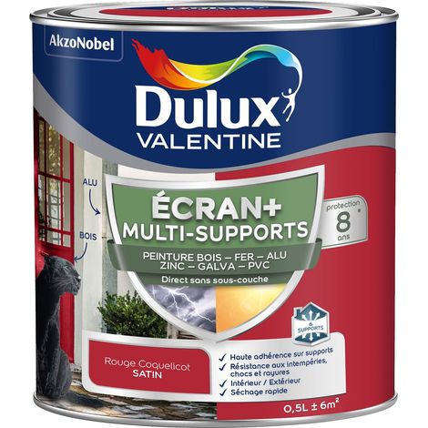 ECRAN+ MULTI-SUPPORTS EXTERIEURE - Peinture en Phase Aqueuse Éxtérieur - Satin Rouge Coquelicot 0,5 L - Dulux Valentine