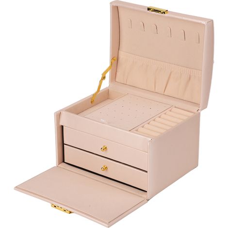 Boîte à bijoux organisatrice en simili cuir avec 3 compartiments verrouillables pour rangement de colliers, bracelets et accessoires (1/5)