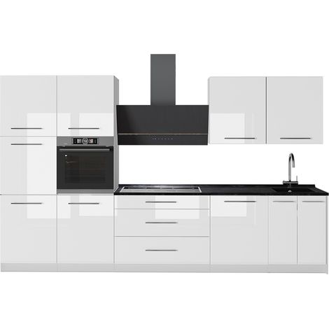 Cucina componibile Fame-Line, Bianco lucido/Bianco, 340 cm, PL Antracite, Vicco (1/5)