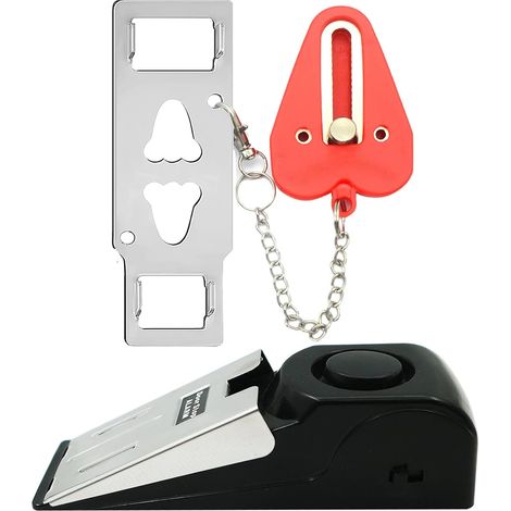 Kit de sécurité amélioré avec double protection : verrou de porte portable et alarme antivol de porte, butoir de porte portable et alarme. (1/5)