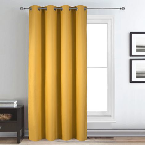 Rideau déco uni occultant et thermique Jaune moutarde 140x260 cm (1/3)