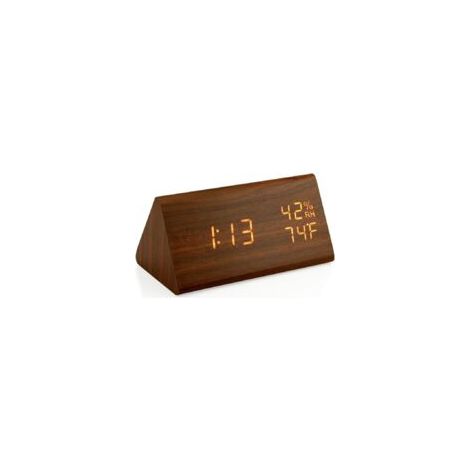 Réveil numérique en bois LED Horloge numérique Luminosité réglable Horloge de bureau avec température et humidité, 12/24 heures Réveil numérique Enfants Adulte Table de chevet Chambre Triangle Bambou-
