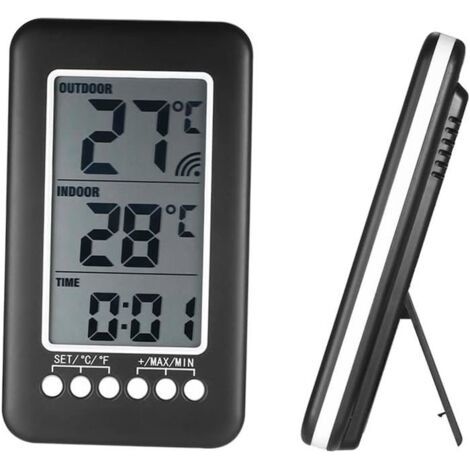 Thermomètre intérieur sans fil, LCD ℃/℉ Thermomètre numérique intérieur/extérieur Mesure de la température de l'horloge. (1/4)