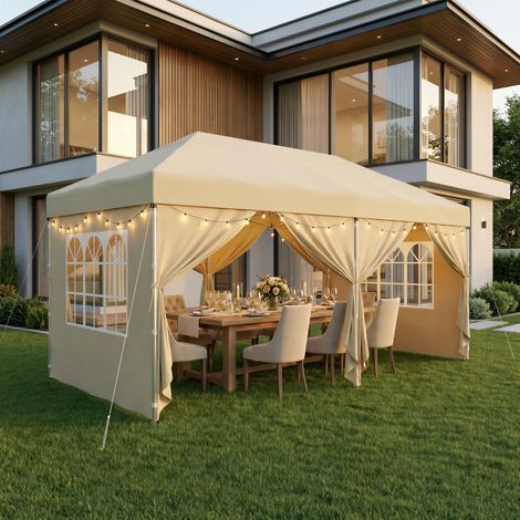Songmics – Tonnelle pliante 6 x 3 m – Protection solaire avec parois repliables – Structure en acier et tissu Oxford – Sac de transport inclus