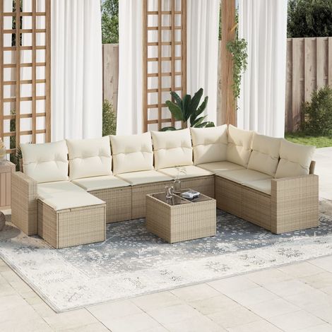 vidaXL Set Divano da Giardino 9 pz con Cuscini Beige in Polyrattan (1/3)