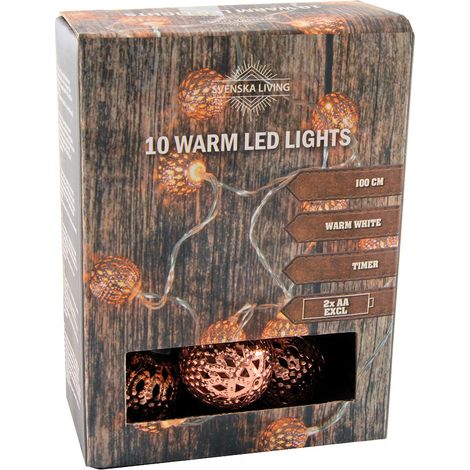 Kugel Lichterkette - 100 cm - Kupfer Kugeln 10 LED warmweiß - Weihnachten Deko Innen
