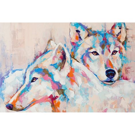 Tableau sur toile peinture de loups 30x45 cm - Impression sur Toile Murale Décorative - Image imprimée en HD sur Toile - Toile sur Châssis en Bois FSC - Fabriqué en France