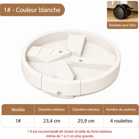 Support pot de fleurs rond à roulettes Plateau n° 1 - Blanc cassé plastique soucoupe 27 × 9 × 27 cm 720 g – Livraison gratuite