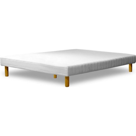 Sommier tapissier 140x190 avec tissu doublé de mousse Lattes flexibles et résistantes Pieds inclus