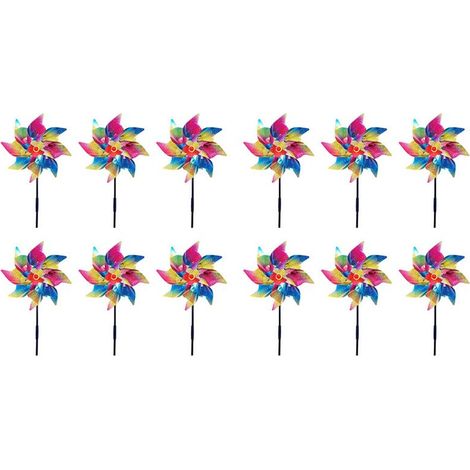 12 molinillos de viento brillantes para patio y jardín, decoración de césped, coloridos y reflectantes.