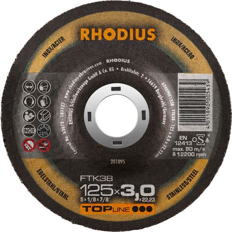 Disques à tronçonner Acier/Inox 125 x 3.0 x 22,23 mm PRO-LINE - RHODIUS FTK38